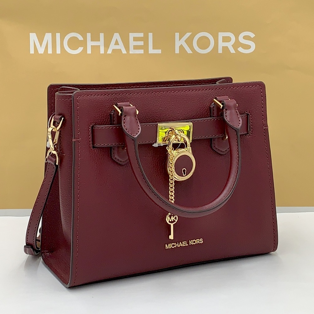 Michael Kors Hamilton Small Satchel Shoulder Crossbody Bag Dark Cherry color - Picture 2 of 15